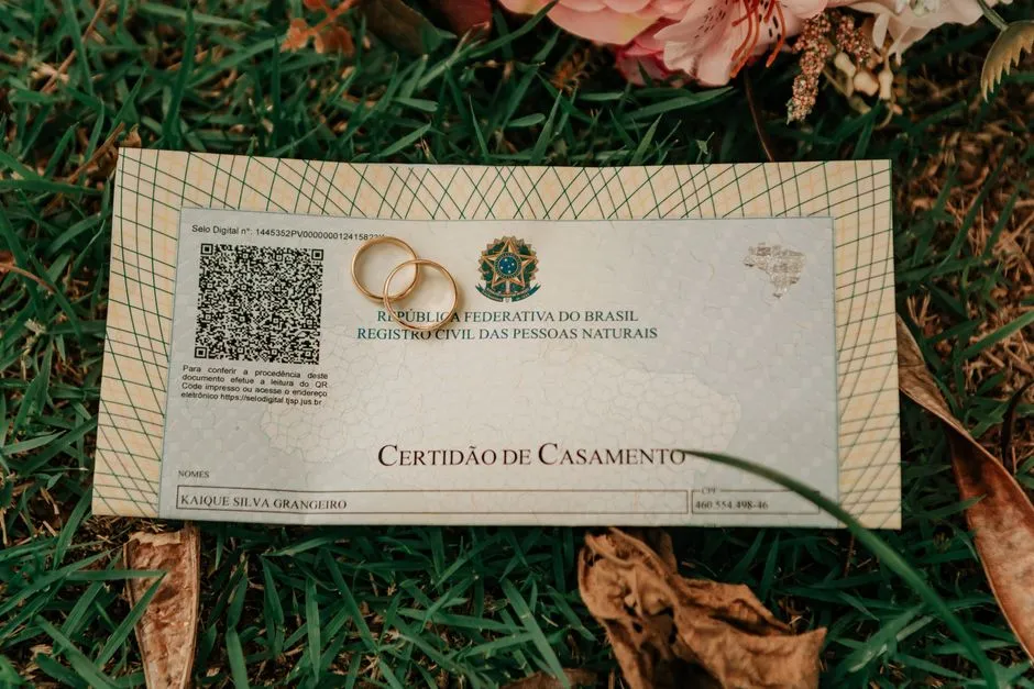 Wedding rings resting on a marriage agreement document, illustrative image